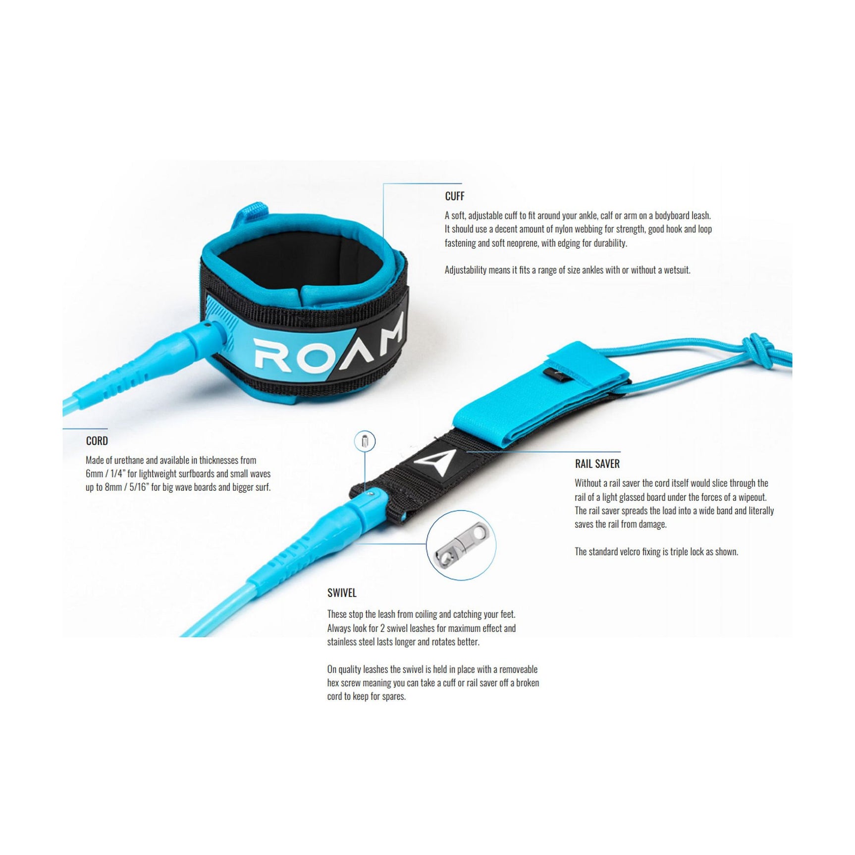 ROAM Surfboard Leash Premium Knee