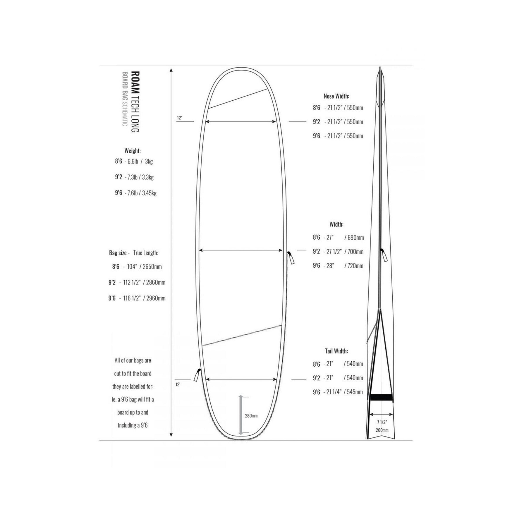 ROAM Boardbag Surfboard Tech Bag Longboard