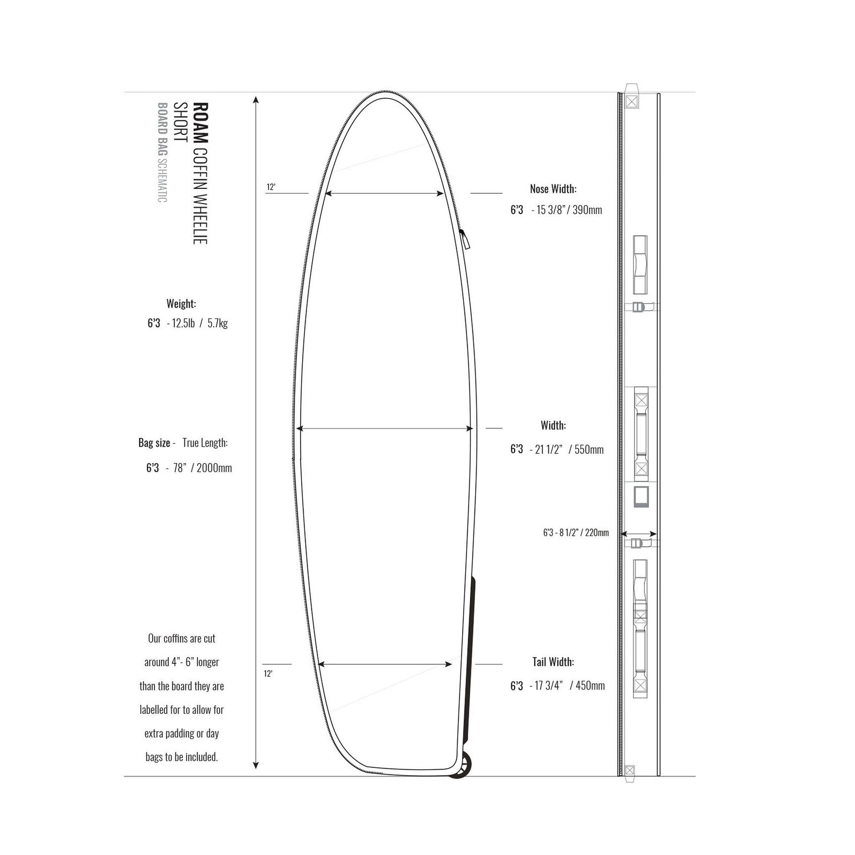 ROAM Boardbag Surfboard Coffin Wheelie