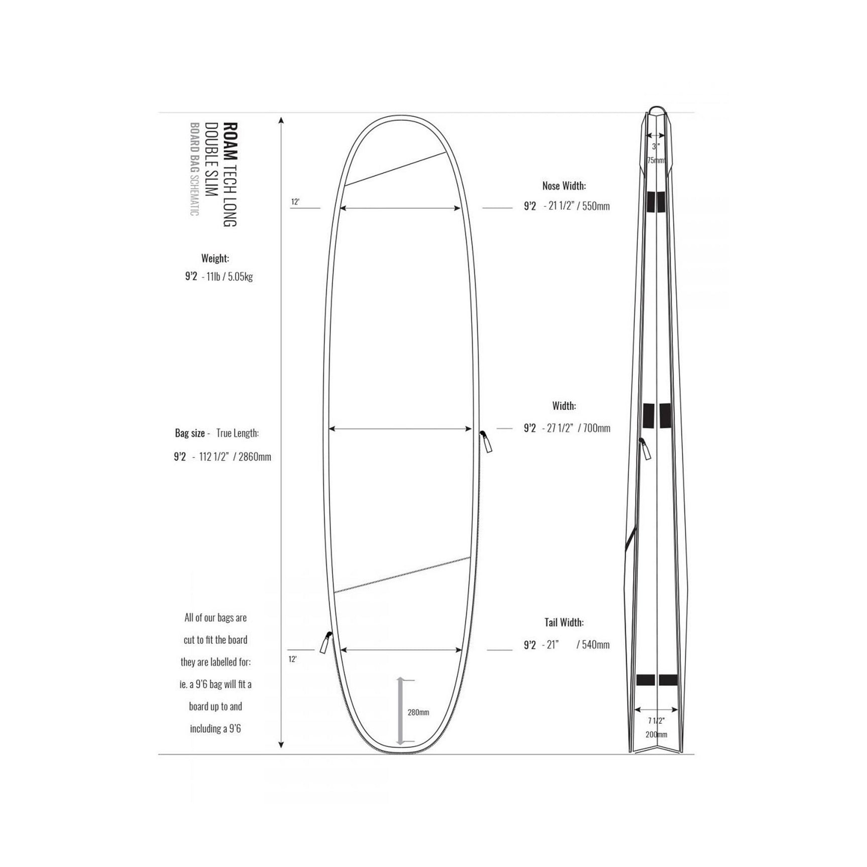ROAM Boardbag Surfboard Tech Bag Double Long