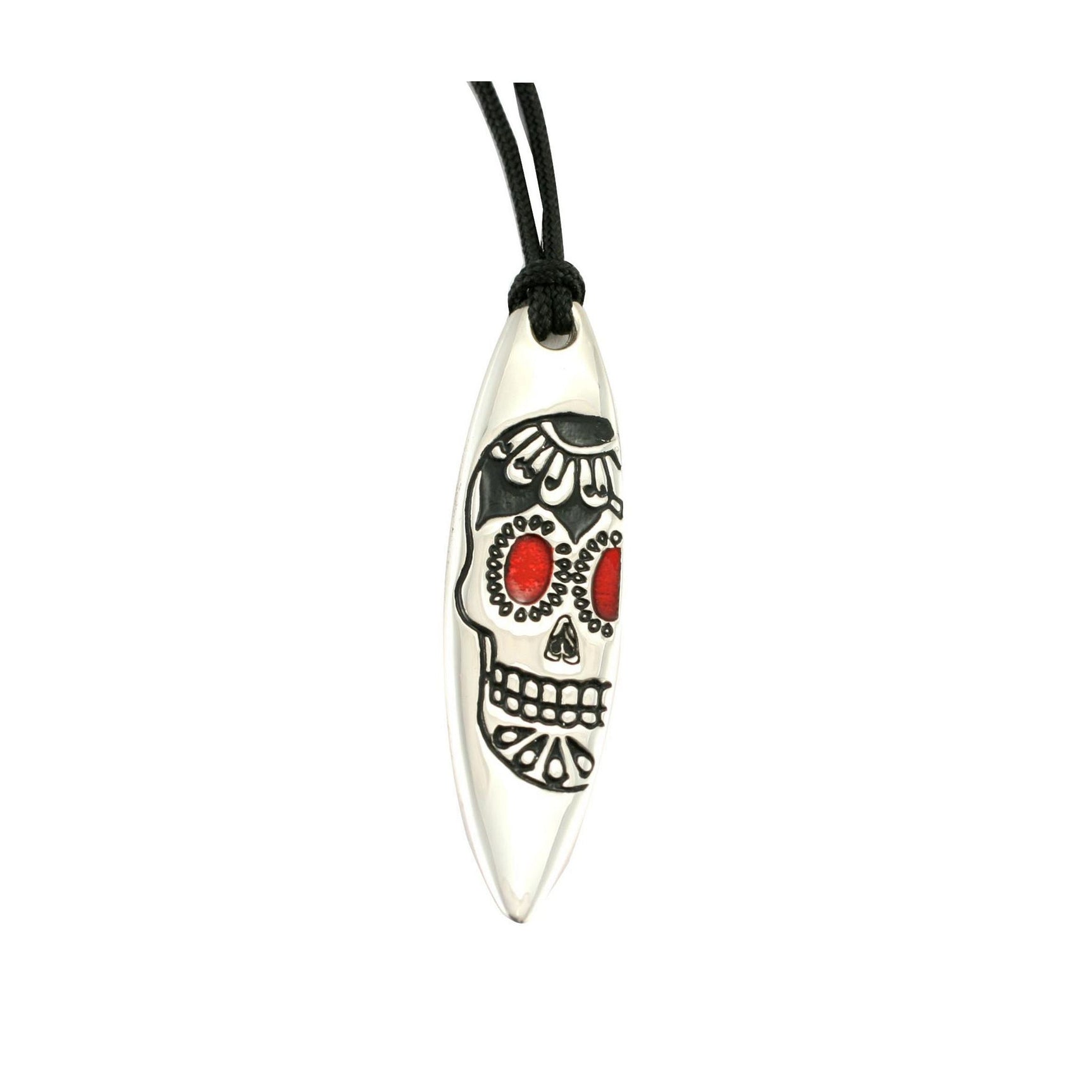 Silver+Surf silver jewelry surfboard with skull