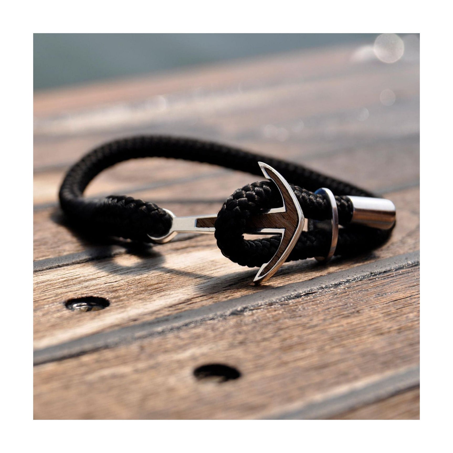 Silver+Surf Silver Jewelry Boat Anchor Wood Bracelet