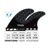FUTURES Quad 4 Fin Set Rasta Honeycomb