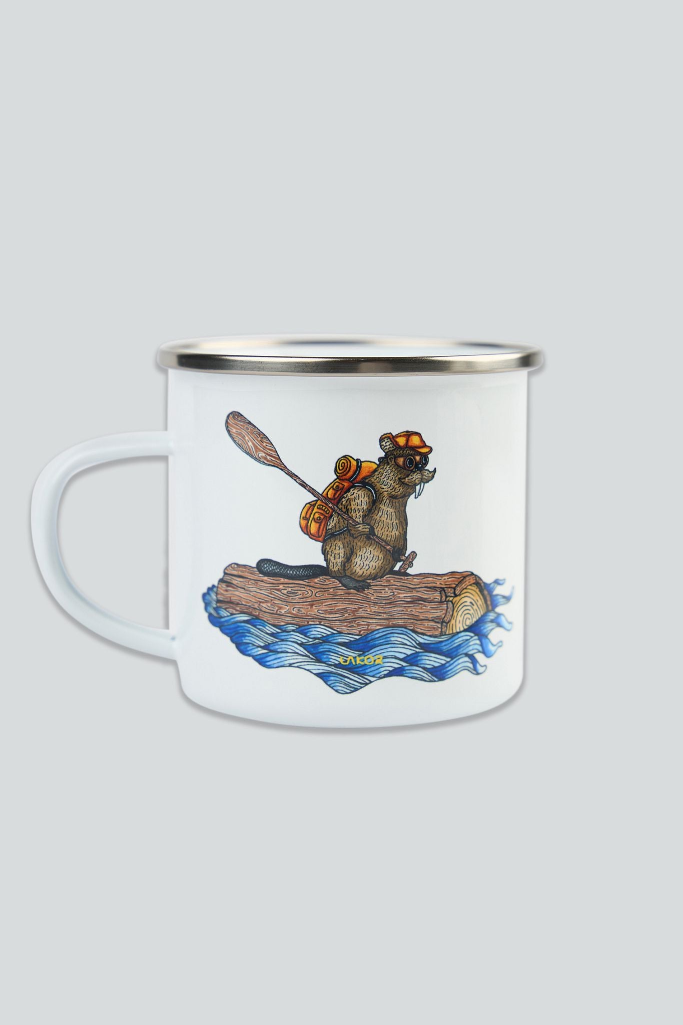 LAKOR Beaver Rafting Enamel Mug